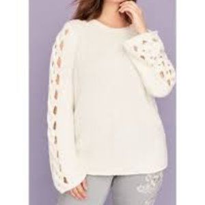 Lane Bryant 26/28 Lattice Sleeve Ivory Sweater